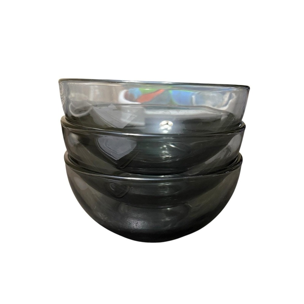 Set Of 3 Vintage Forte Crisa Mexico Smokey Grey Glass 5 7/8" Cereal Bowls